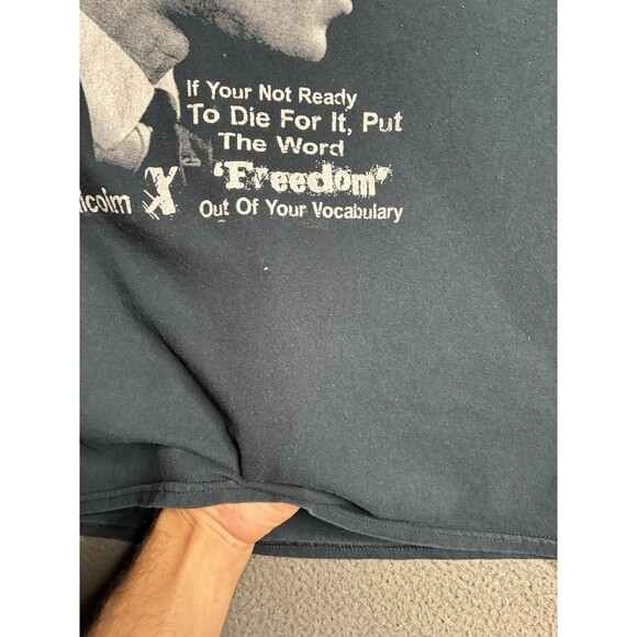 Vintage Y2K Malcolm X By Any Means Necessary Speech T-Shirt Medium Faded Black - Picture 3 of 13